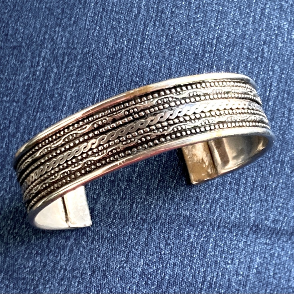 Vintage Silver Multi Pattern Cuff Bracelet - image 1